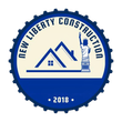 New Liberty Construction logo: Blue bottle cap design with a house icon, Statue of Liberty, and text.
