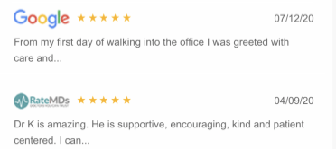 A screenshot of a google review for a doctor.