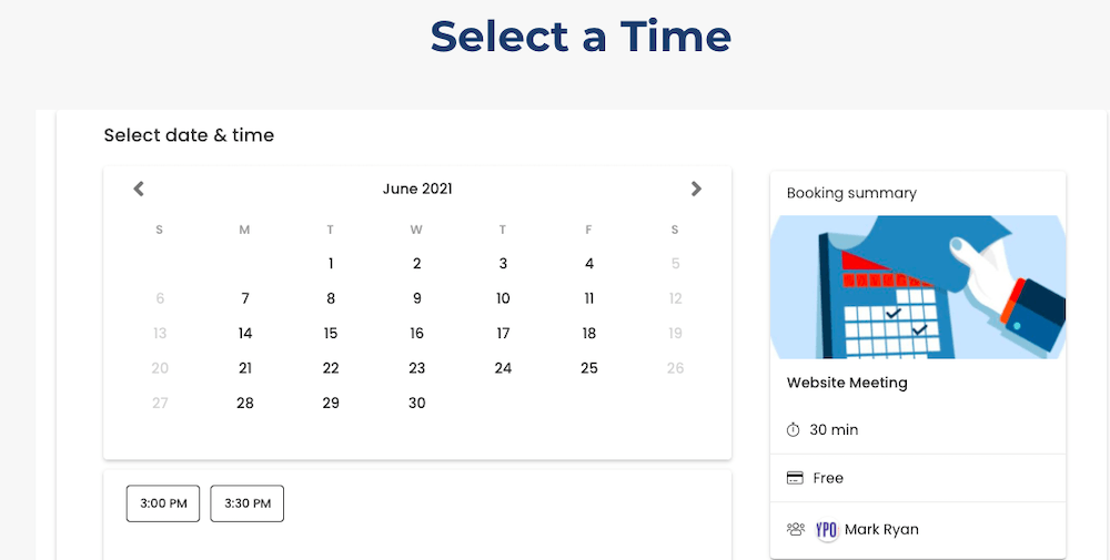 A screenshot of a website where you can select a time.