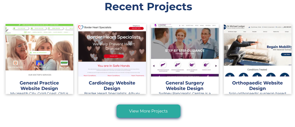 A screenshot of a website showing recent projects.