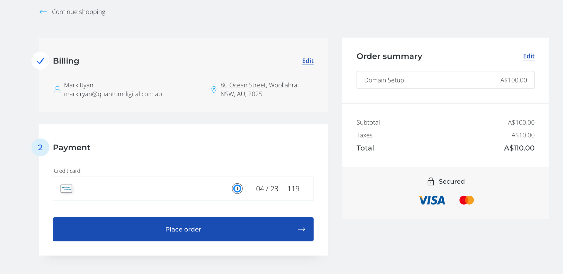 A screenshot of a checkout page on a website.