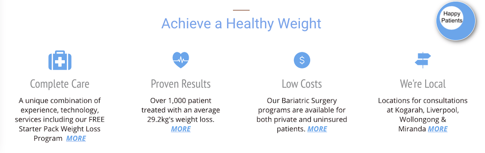A screenshot of a website that says achieve a healthy weight