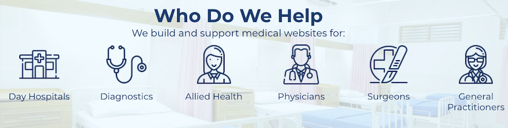 A banner that says `` who do we help '' with icons of doctors and nurses.