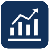 A blue icon with a graph and an arrow going up.
