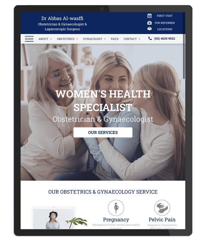 Basic design for a solo practitioner website iPad version