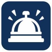 An icon of a bell on a blue background.