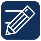 An icon of a pencil on a blue background.
