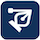 A blue square with a white arrow pointing down.