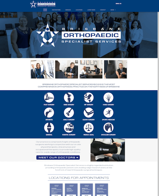A website for a company called orthopaedic specialist services