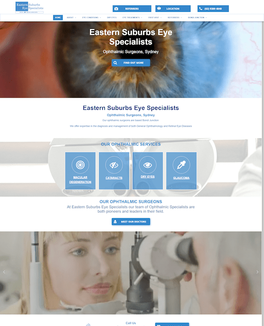 A screenshot of a website for eastern suburbs eye specialists