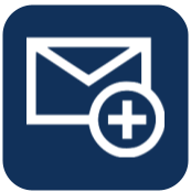 A blue icon with an envelope and a plus sign.