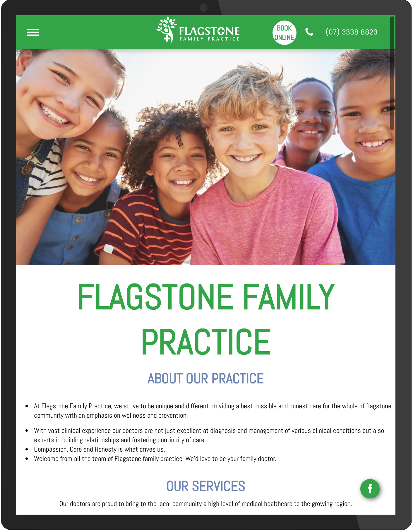 Custom design for General Practice Brisbane Website Ipad Version