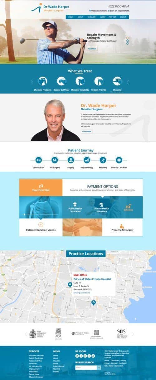 Dr Wade Harper, Shoulder Surgeon after website redesign