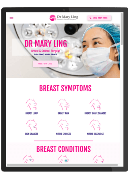 Custom design for Solo Breast Cancer Surgeon Website Mobile Version