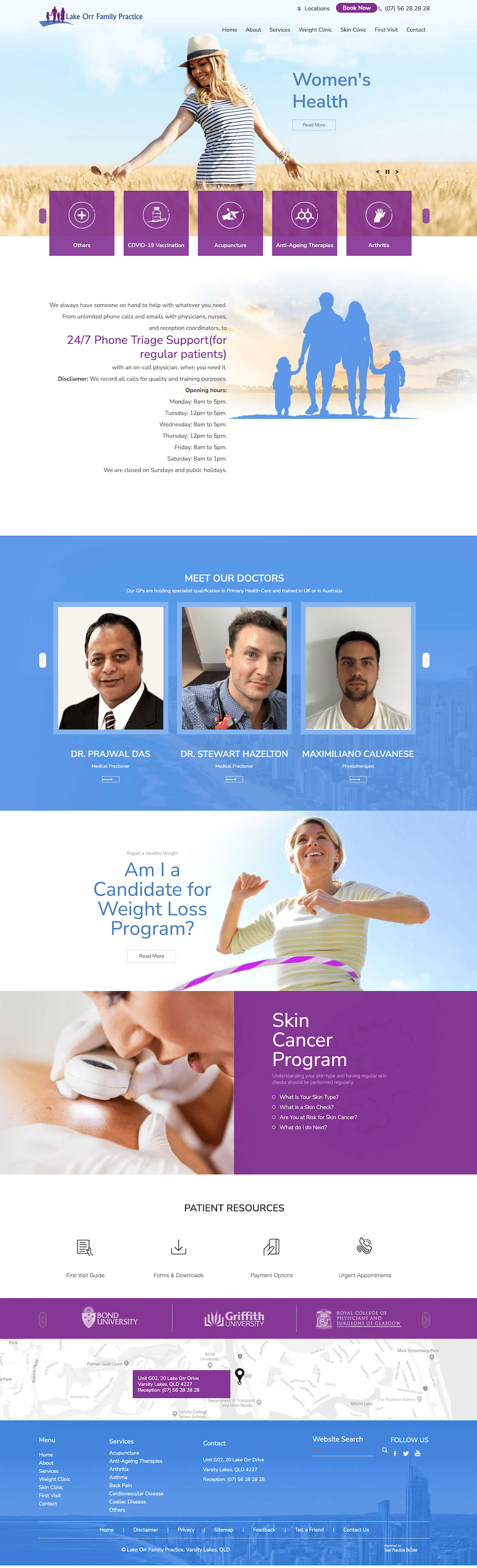 A screenshot of a website with a purple and blue theme.