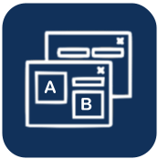 A blue icon with two squares with letters a and b on them.
