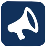 A blue square with a white icon of a megaphone on it.