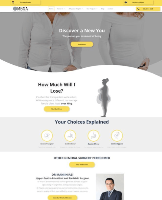 Custom Design for Bariatric Practice Melbourne Website Desktop Version