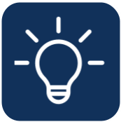 An icon of a light bulb on a blue background.