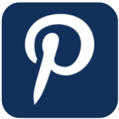 A blue square with a white pinterest logo on it.