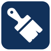 An icon of a paint brush on a blue background.