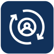 An icon of a person in a circle with two arrows around it.