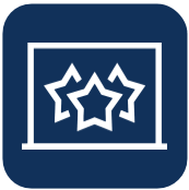 A blue square with three white stars on it.