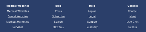 A blue background with white text that says medical websites