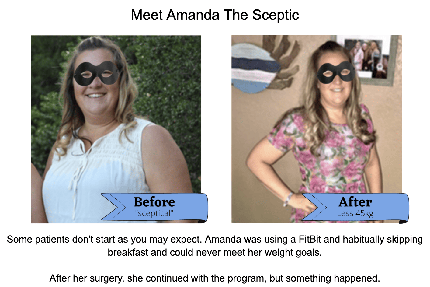 A before and after picture of a woman wearing a mask