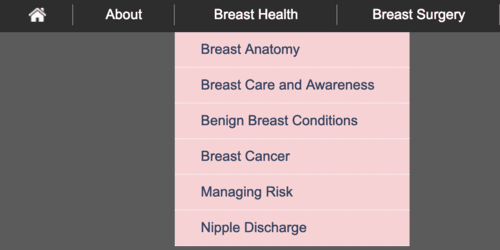 A screenshot of a website about breast health and breast surgery