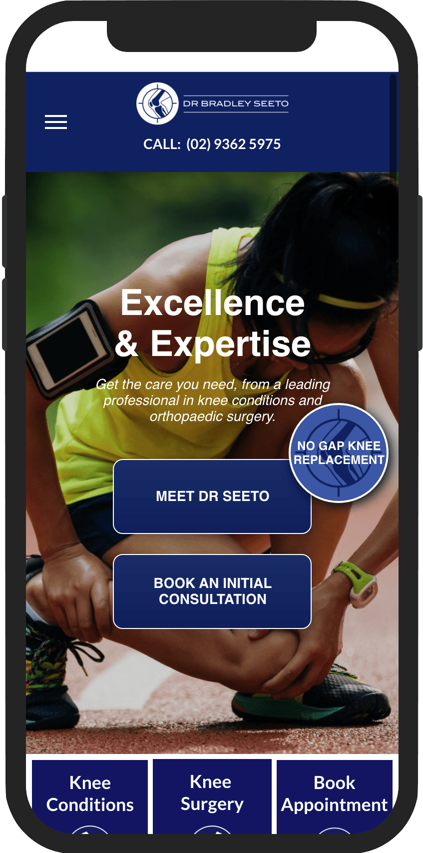 Custom Design for Knee Surgeon Practice Website  Ipad Version