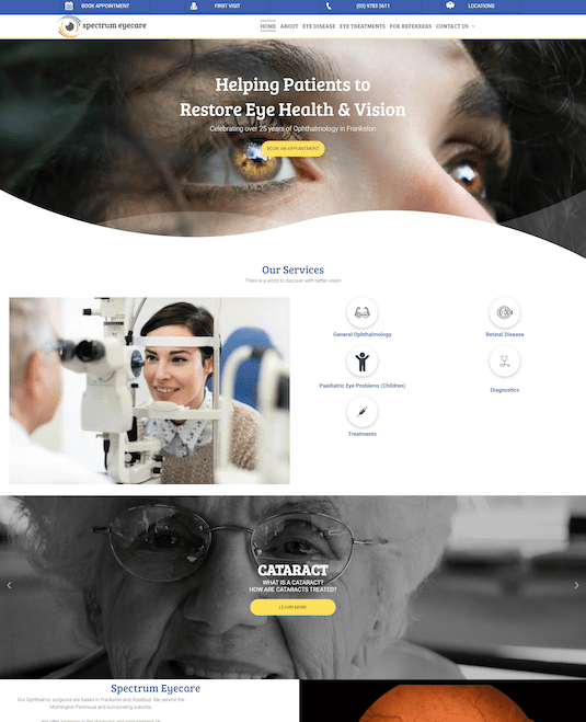A screenshot of a website for an eye doctor.