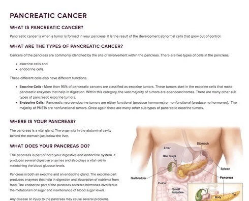 A page of a book about pancreatic cancer.