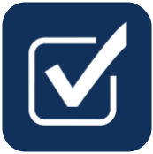 A blue square with a white check mark inside of it.