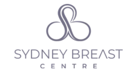 A logo for sydney breast centre with a purple infinity symbol