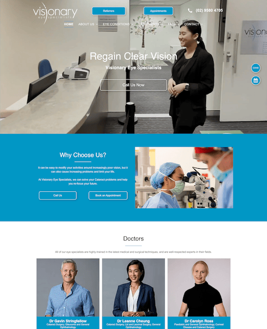 A screenshot of a website for a ophthalmologist.