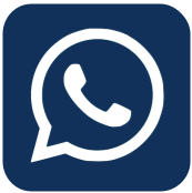 A white whatsapp icon on a blue background.