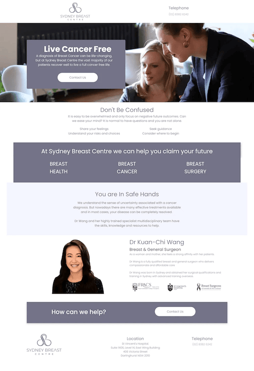 A landing page for a company called live cancer free.