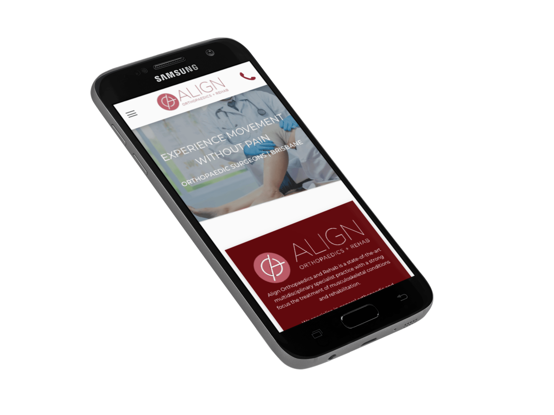 A cell phone is displaying a website on its screen.