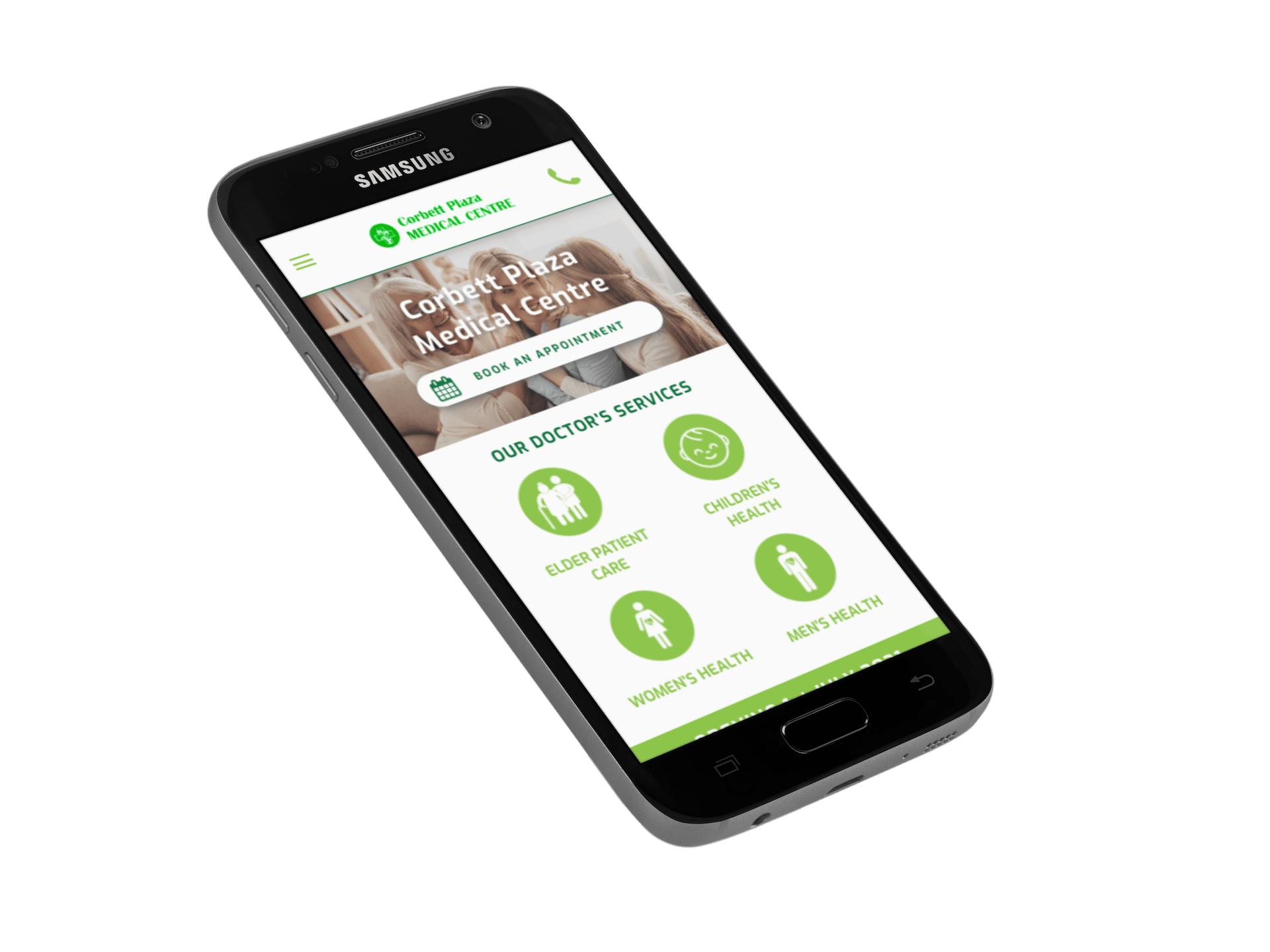 A cell phone with a website on the screen.