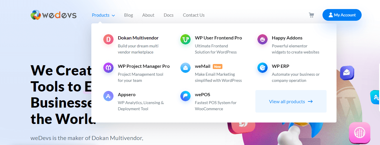A screenshot of a website that says we create tools to e business the world.