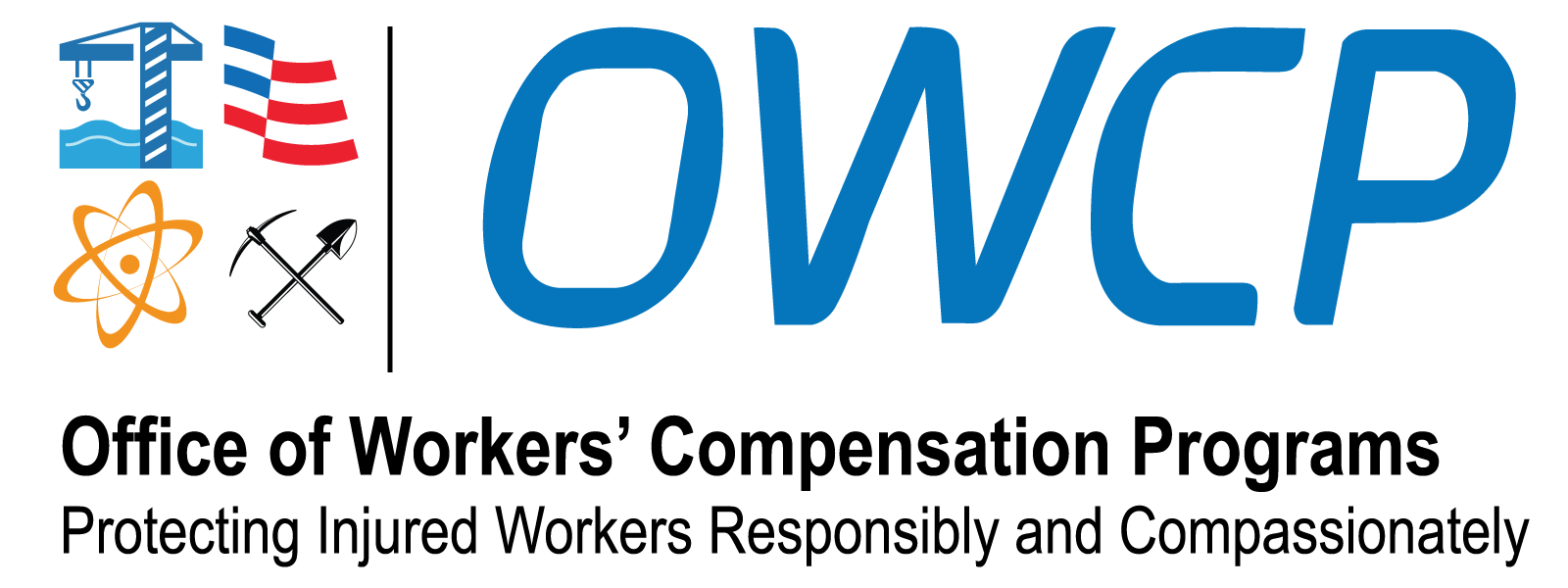 OWCP logo with blue text and icons, Office of Workers’ Compensation Programs, U.S. Department of Labor
