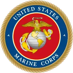 United States Marine Corps emblem with eagle, globe, and anchor on a blue and gold seal