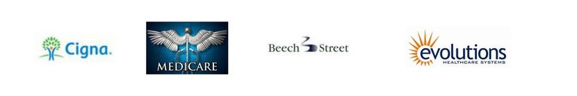 Cigna, Medicare, Bleech Street, and Evolutions logos on a white background.