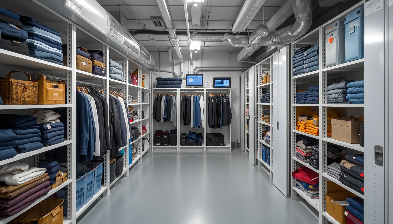 Heated storage in Palmer, AK with shelving for clothing and temperature-sensitive belongings.