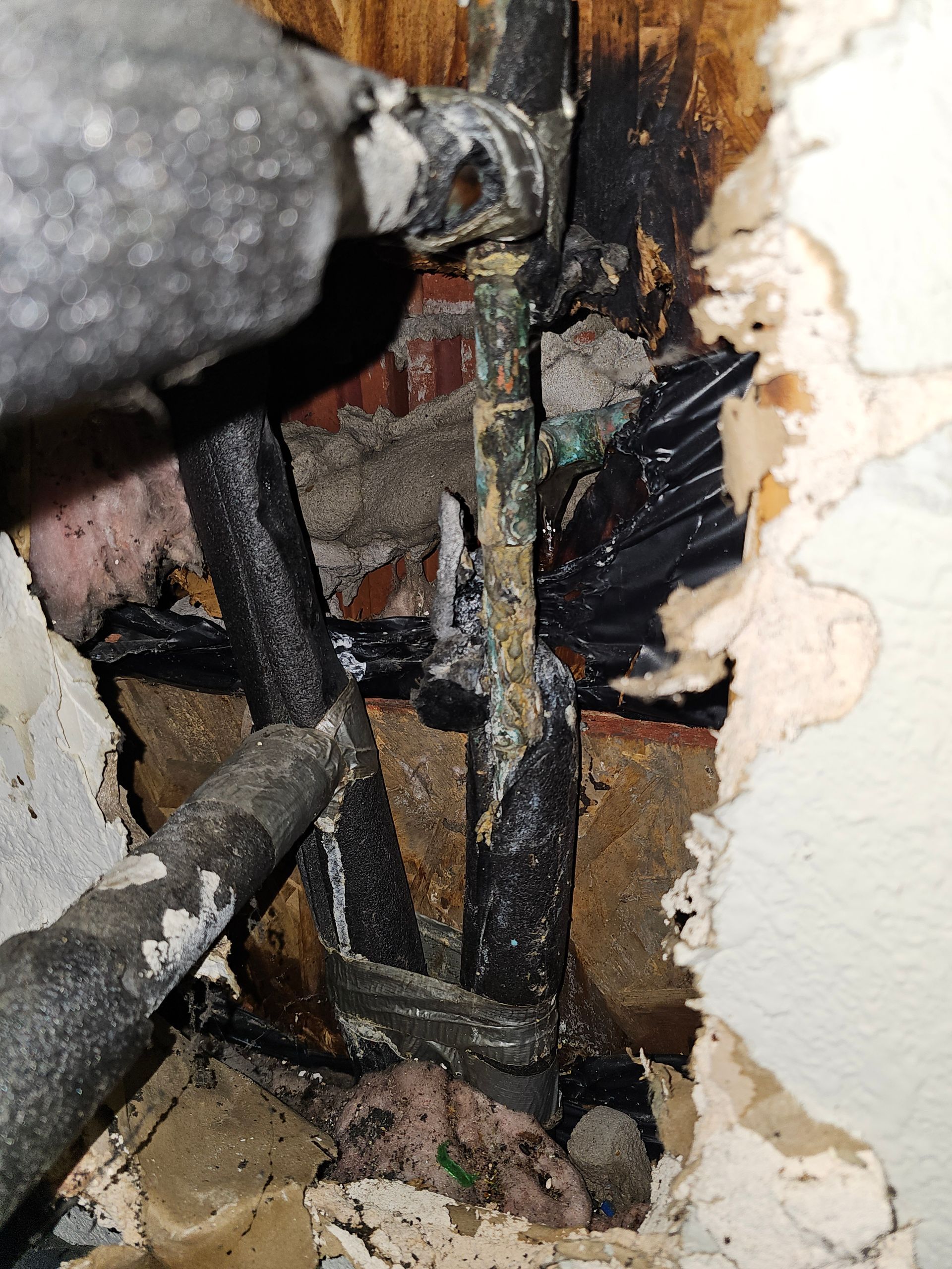 severely leaking and rotted copper pipe