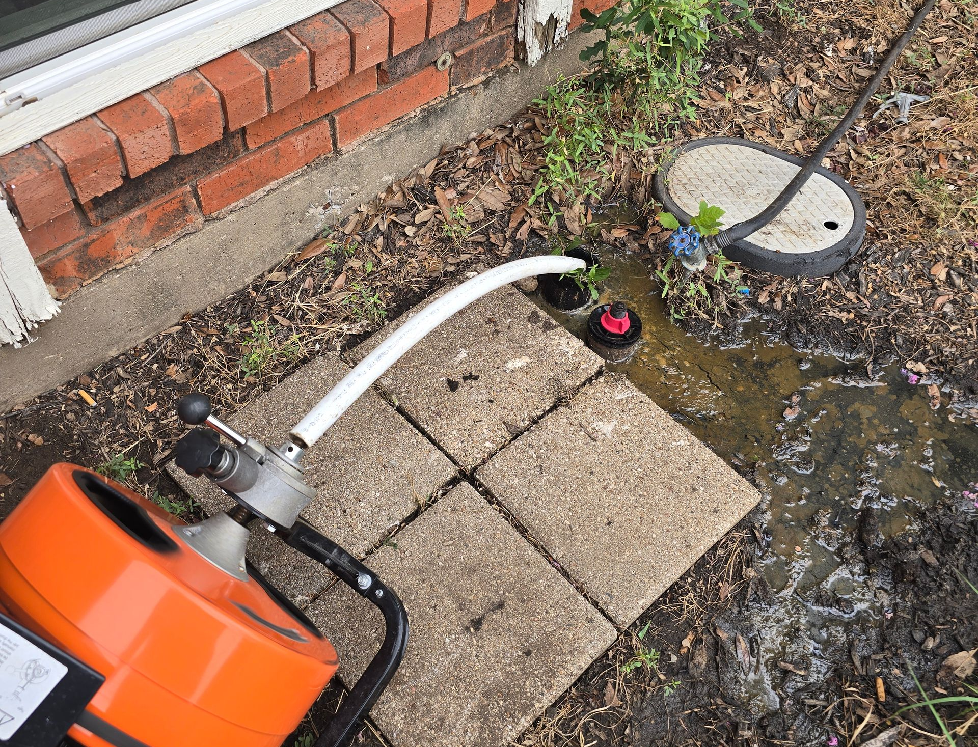 running sewer machine through exterior cleanout