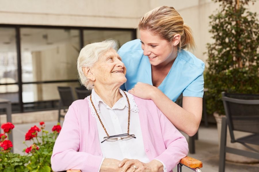 Client and caregiver outside together