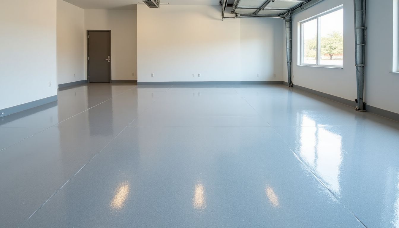 Solid epoxy office floor with a glossy finish. Solid epoxy office floor with a glossy finish.