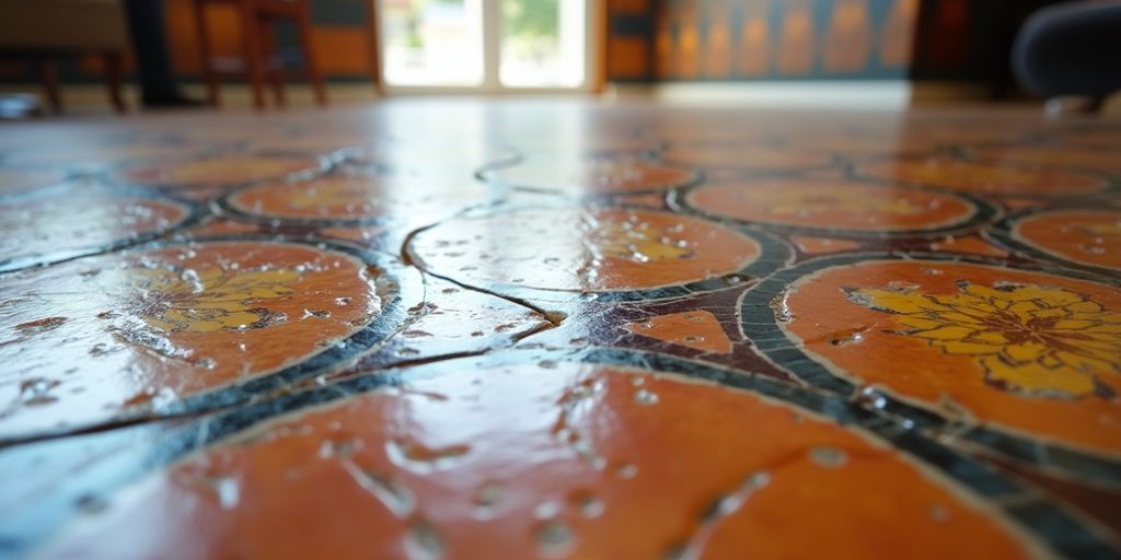Glossy epoxy floor with vibrant patterns and colors. Glossy epoxy floor with vibrant patterns and colors.